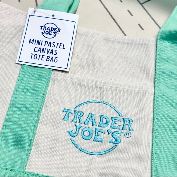 Trader Joe’s Mini Pastel Canvas Tote Bags in Mint Green - Picture 3 of 4